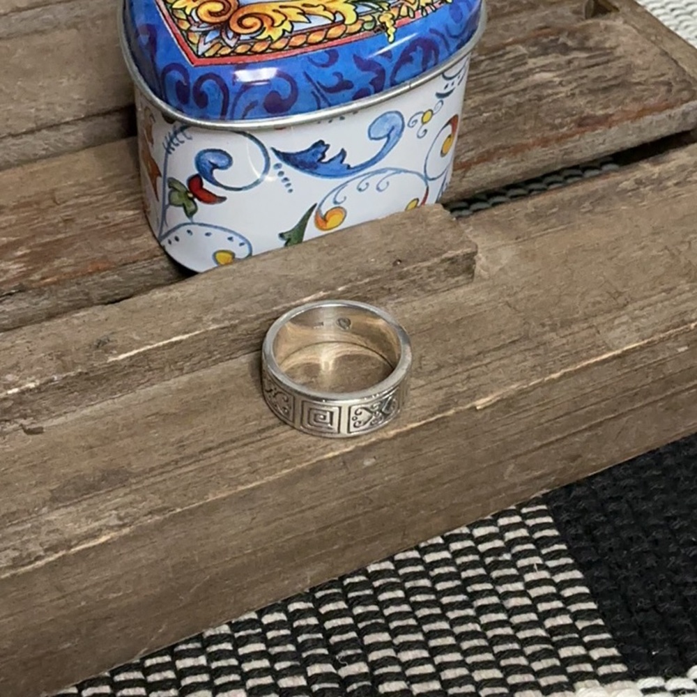 Brighton great shape 925 rare vintage silver band etched unisex ring size 7 - Picture 2 of 4